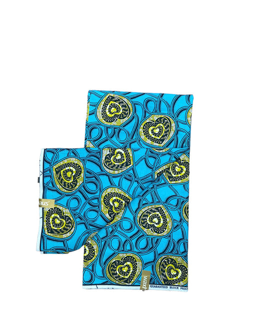 chiganvy tissu africain motif coeur bleu